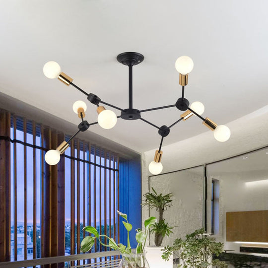 Contemporary 8-Light Metal Branch Chandelier Pendant For Bedroom Ceiling - Black