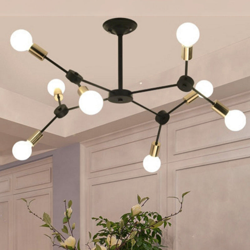 Black Metal Branch Chandelier Pendant Light - Contemporary 8-Light Ceiling Fixture for Bedroom