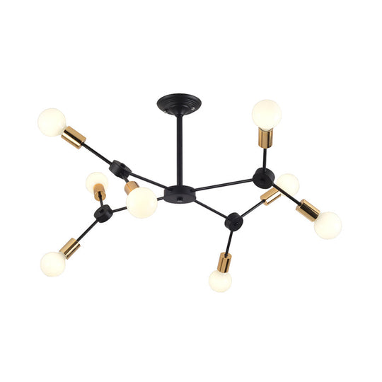 Contemporary 8-Light Metal Branch Chandelier Pendant For Bedroom Ceiling - Black