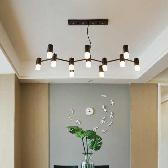 12-Head Black Metal Branch Chandelier with Linear Design & Suspension