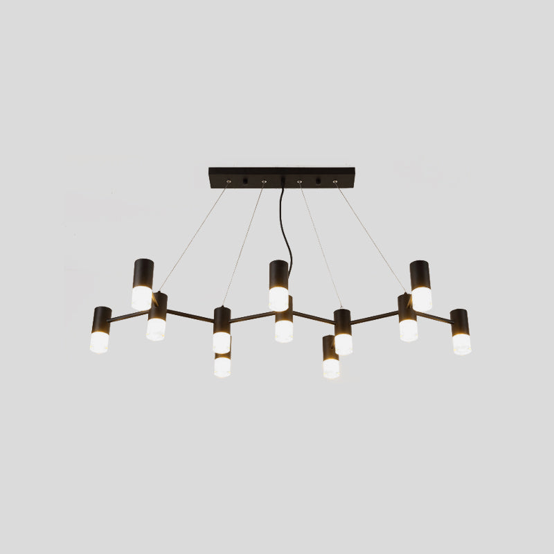 12-Head Black Metal Branch Chandelier with Linear Design & Suspension