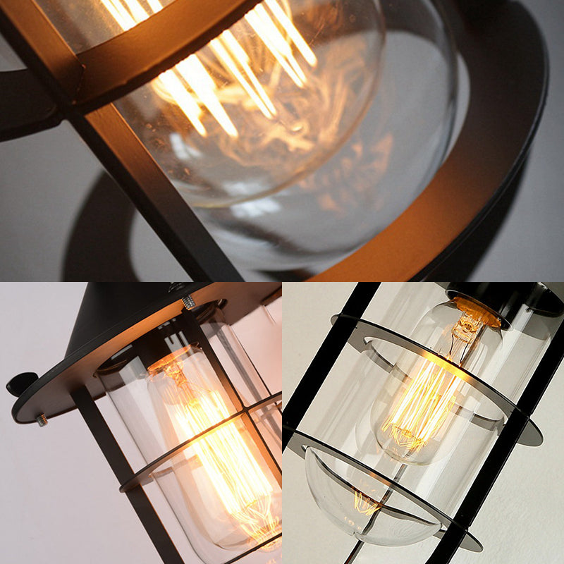 Black Sconce Lamp: Clear Glass Capsule 1-Light Traditional Wall Mount With Cage