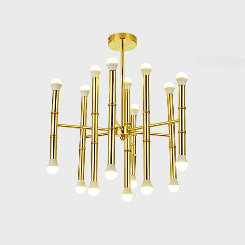 Sleek Gold Modern Tube Chandelier - Radial Pendant Light With 18 Bulbs For Living Room Ceiling