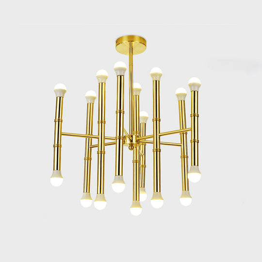 Sleek Gold Modern Tube Chandelier - Radial Pendant Light With 18 Bulbs For Living Room Ceiling