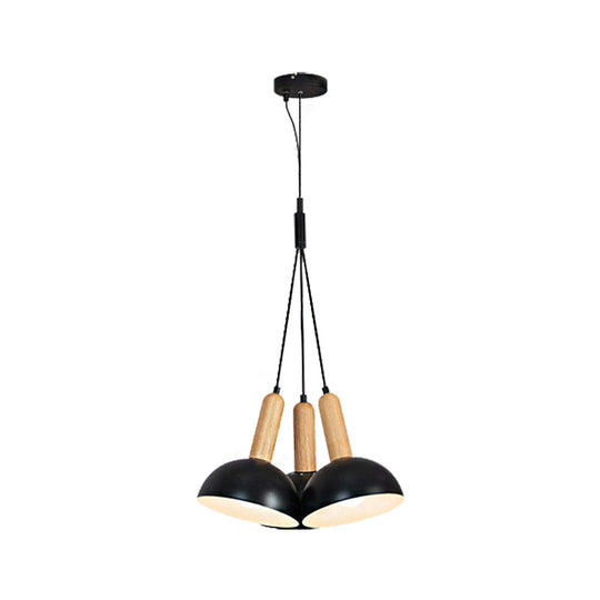 Tatiana - Industrial Metal Domed Hanging Chandelier with Wood Accents