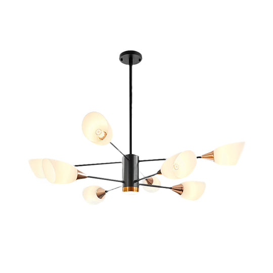 Modern Black Chandelier With Floral Glass Shade - Living Room Pendant Light Fixture (8 Heads)