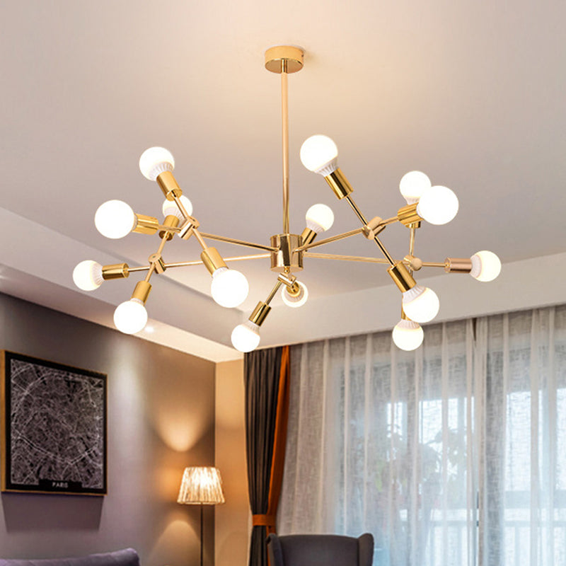 Gold Sputnik Hanging Ceiling Light Modern Nordic 15 Lights Iron Chandelier Pendant Lamp for Living Room