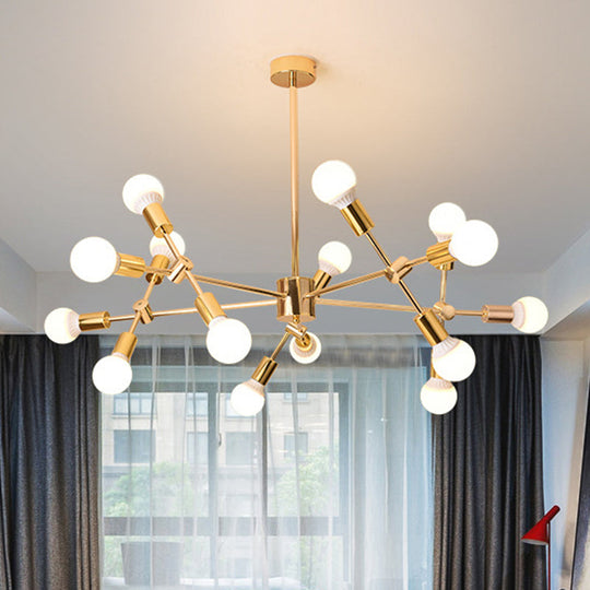 Gold Sputnik Hanging Ceiling Light Modern Nordic 15 Lights Iron Chandelier Pendant Lamp for Living Room