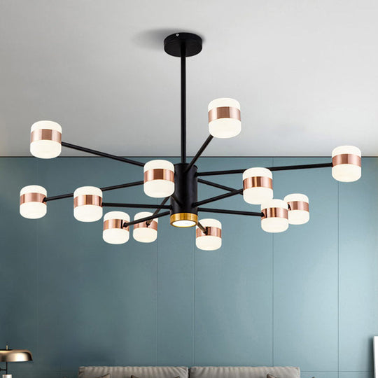 Lustre moderne en fer noir à 12 ampoules avec abat-jour ovale en acrylique