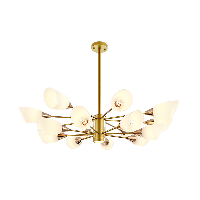 16-Bulb Post Modern Chandelier With Frosted Glass Shade And Gold Floral Design - Hanging Ceiling