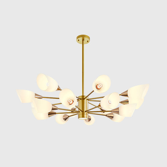 16-Bulb Post Modern Chandelier With Frosted Glass Shade And Gold Floral Design - Hanging Ceiling