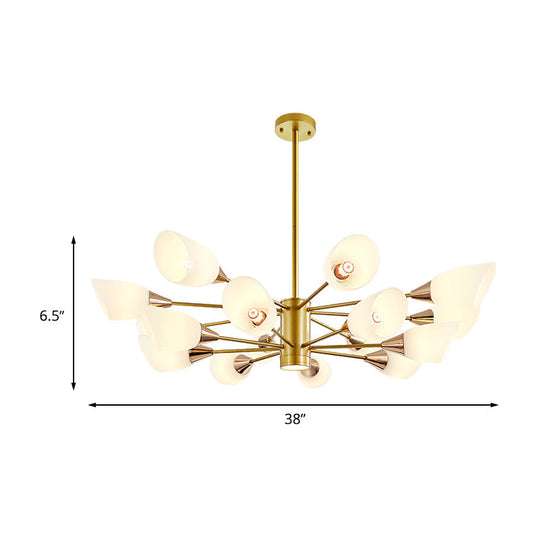 16-Bulb Post Modern Chandelier With Frosted Glass Shade And Gold Floral Design - Hanging Ceiling