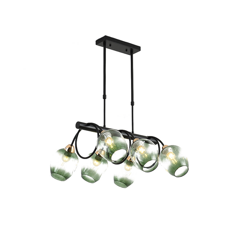 Lustre suspendu contemporain en forme de bourgeon de verre bleu avec motif à fossettes progressives