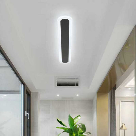 Minimalist Black LED Flush Ceiling Light - Wide Oblong Shape - Multiple Size Options - Corridor Ceiling Mounted Lamp - White Light