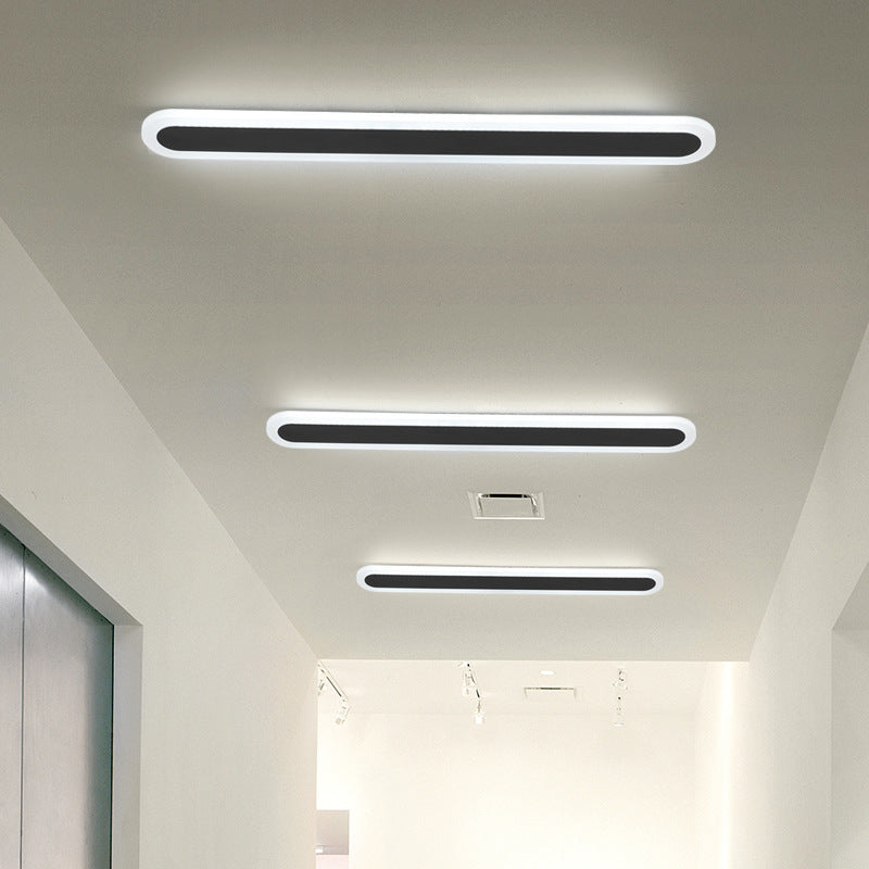 Minimalist Black LED Flush Ceiling Light - Wide Oblong Shape - Multiple Size Options - Corridor Ceiling Mounted Lamp - White Light