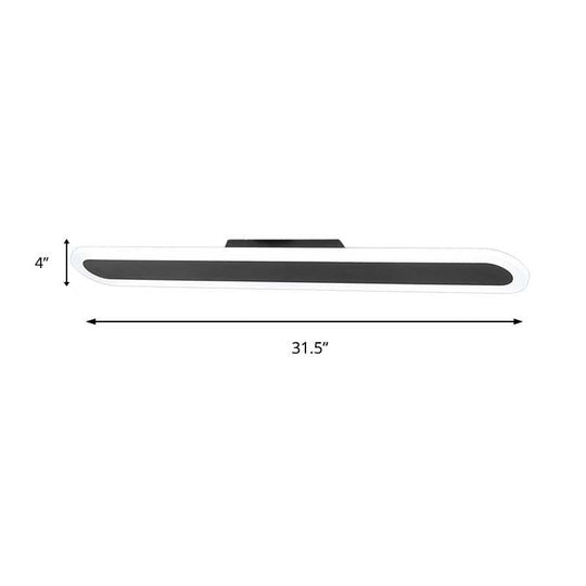 Minimalist Black LED Flush Ceiling Light - Wide Oblong Shape - Multiple Size Options - Corridor Ceiling Mounted Lamp - White Light