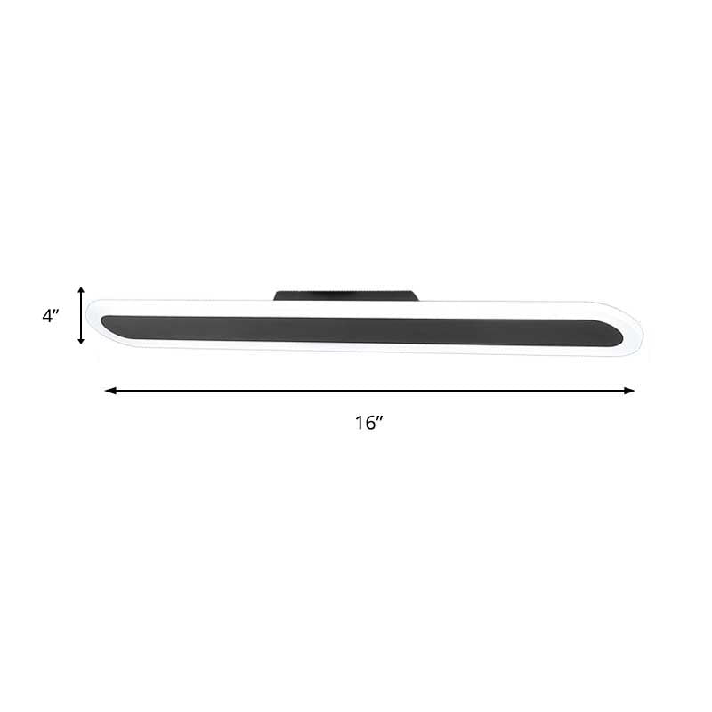 Minimalist Black LED Flush Ceiling Light - Wide Oblong Shape - Multiple Size Options - Corridor Ceiling Mounted Lamp - White Light