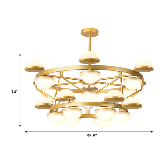 Lustre semi-circulaire moderniste doré à 24 ampoules pour plafond de salon - Suspension en verre crème