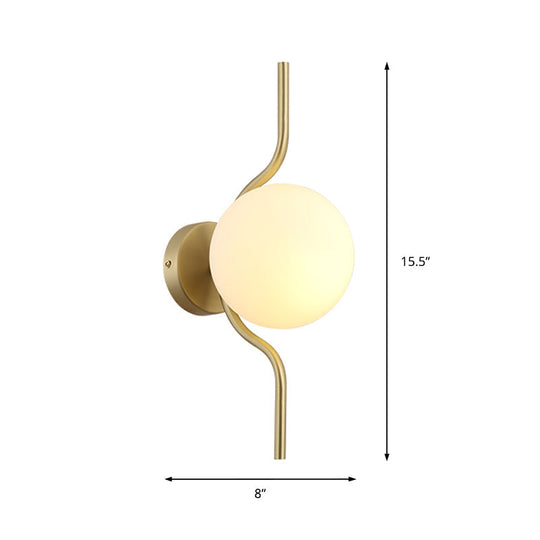 Globe White Glass Wall Mount Sconce Light With Elegant Gold Arm And Base