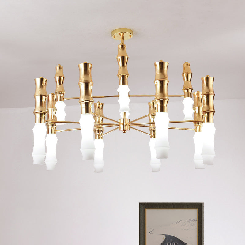 Modern Gold Bamboo Chandelier with Sputnik Design - 12 Head Metal Hanging Lamp