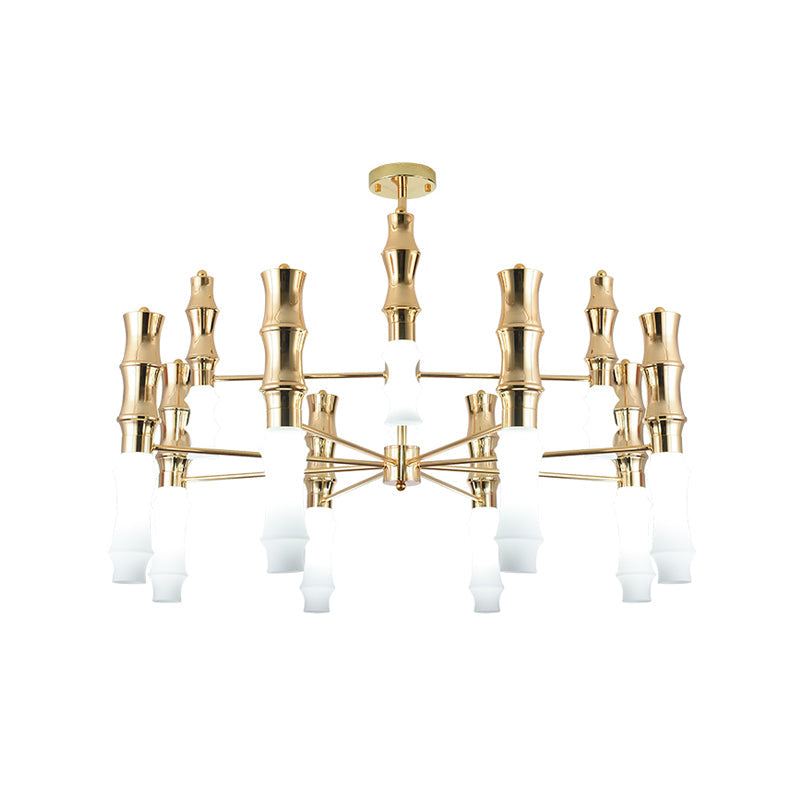 Modern 12-Heads Gold Bamboo Chandelier With Sputnik Design