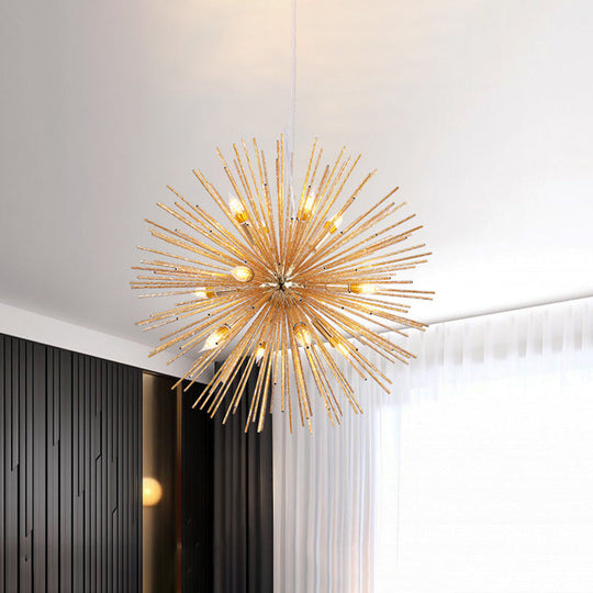 Gold Modern Sea Urchin Hanging Lamp - 12-Light Aluminum Chandelier for Restaurants