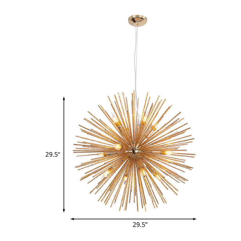 Gold Modern Sea Urchin Hanging Lamp - 12-Light Aluminum Chandelier for Restaurants