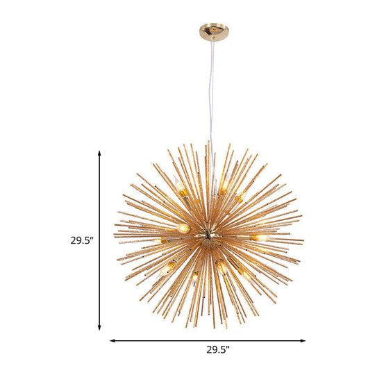 Gold Modern Sea Urchin Hanging Lamp - 12-Light Aluminum Chandelier for Restaurants