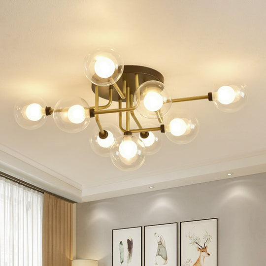 Gold Led Glass Sphere Semi-Flush Ceiling Light With 9 Bulbs Modern And Elegant