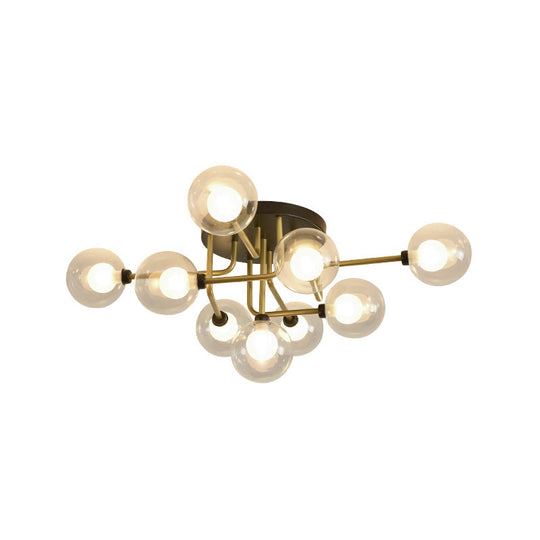 Modernism Gold LED Semi Flush Ceiling Mount with 9 Bulbs: Clear Glass Sphere Lighting