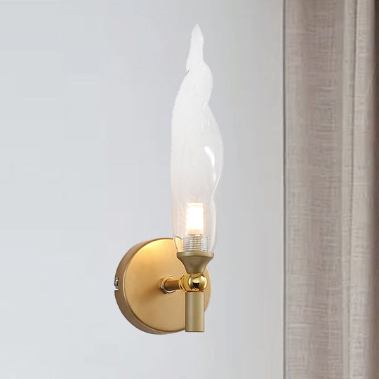 Modern Brass Torch Sconce: Led Wall Mount Lamp With Clear Glass - Bedside Lighting