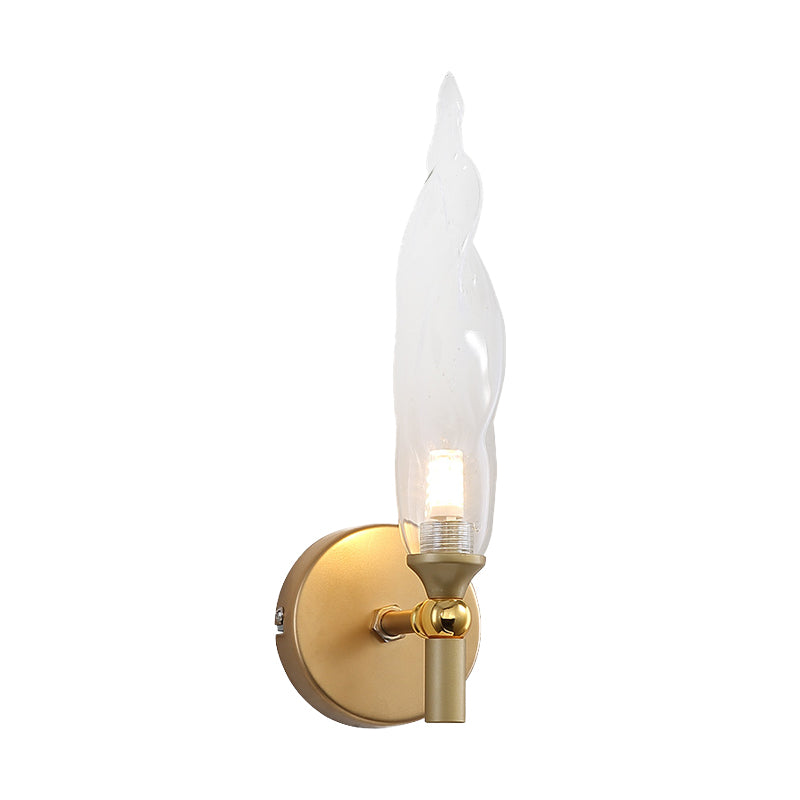 Modern Brass Torch Sconce: Led Wall Mount Lamp With Clear Glass - Bedside Lighting