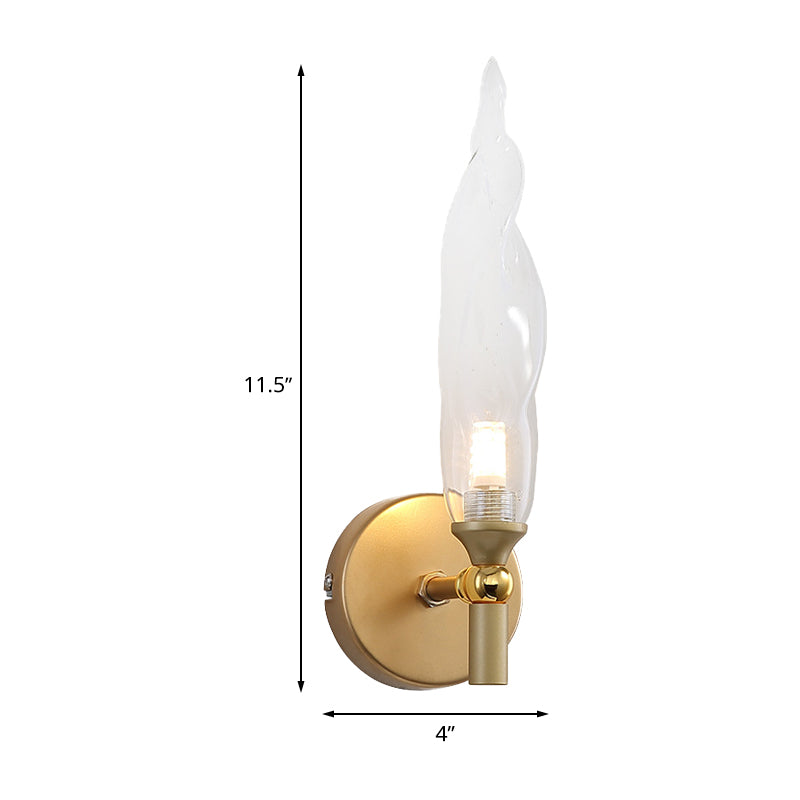 Modern Brass Torch Sconce: Led Wall Mount Lamp With Clear Glass - Bedside Lighting