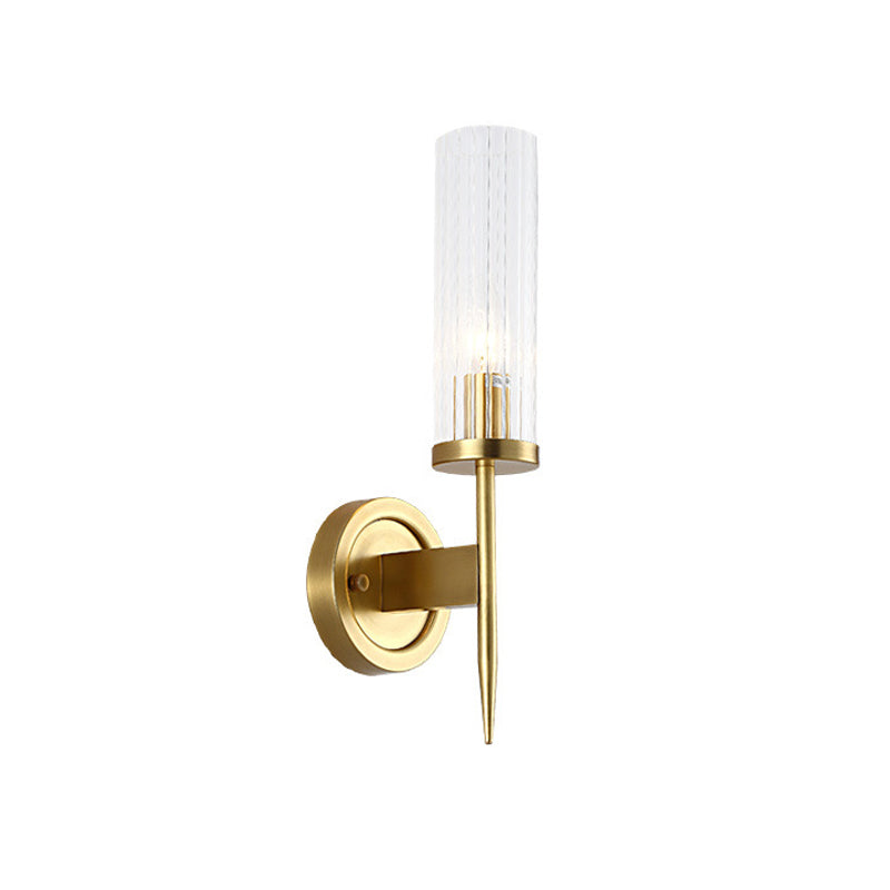 Modern Gold Corner Wall-Mount Lamp With Clear Glass: Cylinder Sconce Lighting