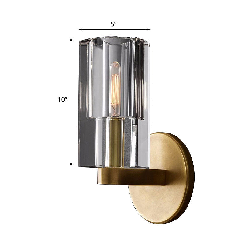 Minimalist Brass Sconce With Clear Triangle Glass Shade For Living Room Wall