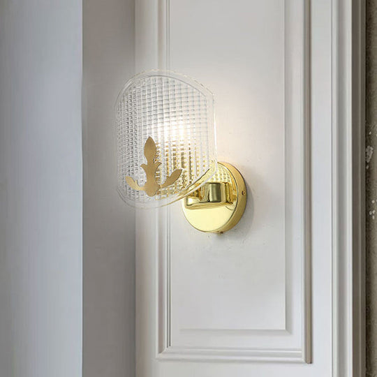 Gold Corner Wall Sconce With Clear Lattice Glass And Post-Modern Oval Design