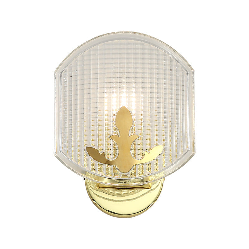 Gold Corner Wall Sconce With Clear Lattice Glass And Post-Modern Oval Design