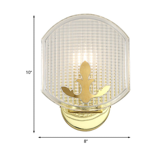 Gold Corner Wall Sconce With Clear Lattice Glass And Post-Modern Oval Design