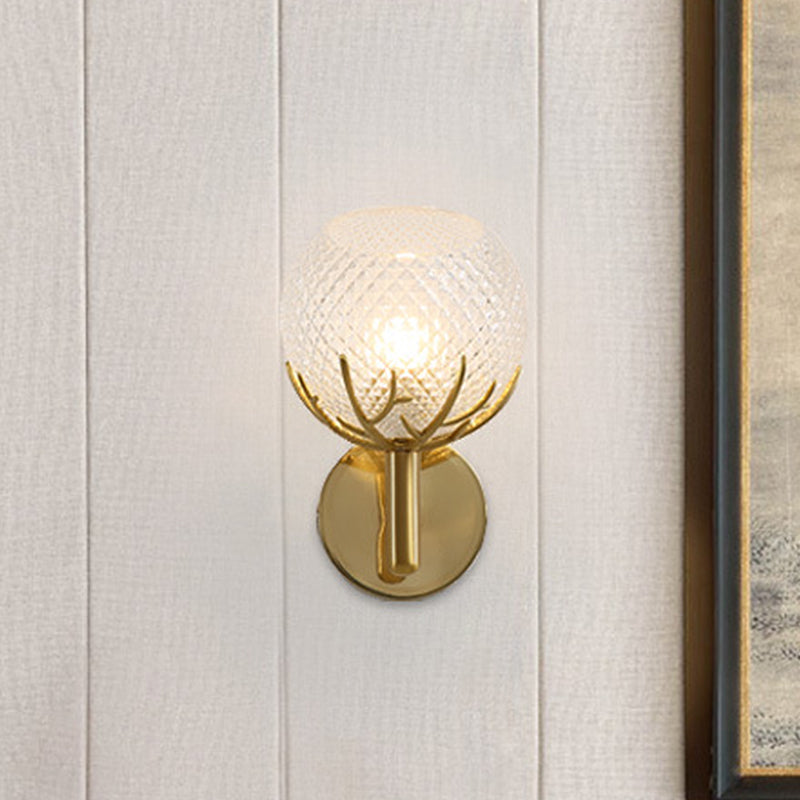 Modern Gold Wall Sconce With Clear Lattice Glass And Antler Design