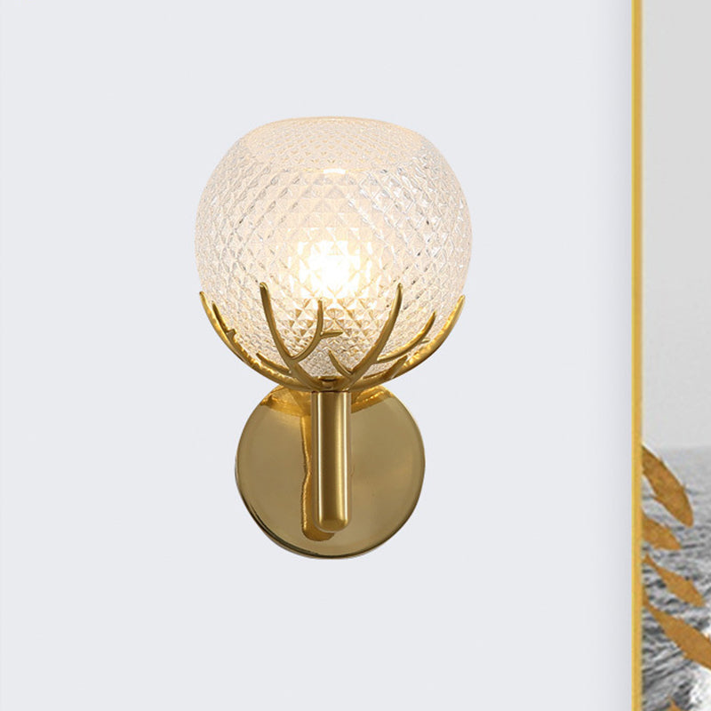 Modern Gold Wall Sconce With Clear Lattice Glass And Antler Design