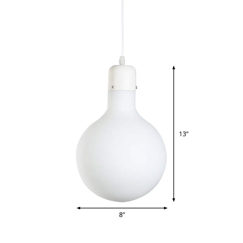 1-Light Simple White Dining Pendant With Cone/Globe/Cylinder Glass Design