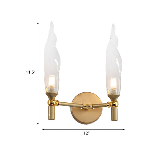 Gold Double Arm Wall Mount Sconce With Clear Glass Shade - Modern Metal Lighting Fixture For Living