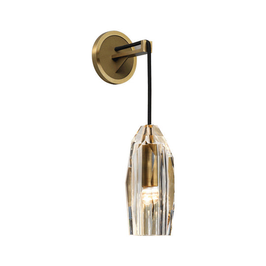 Modern 1-Light Gold Crystal Wall Sconce With Pendant Cord - Hand-Cut Lamp Fixture