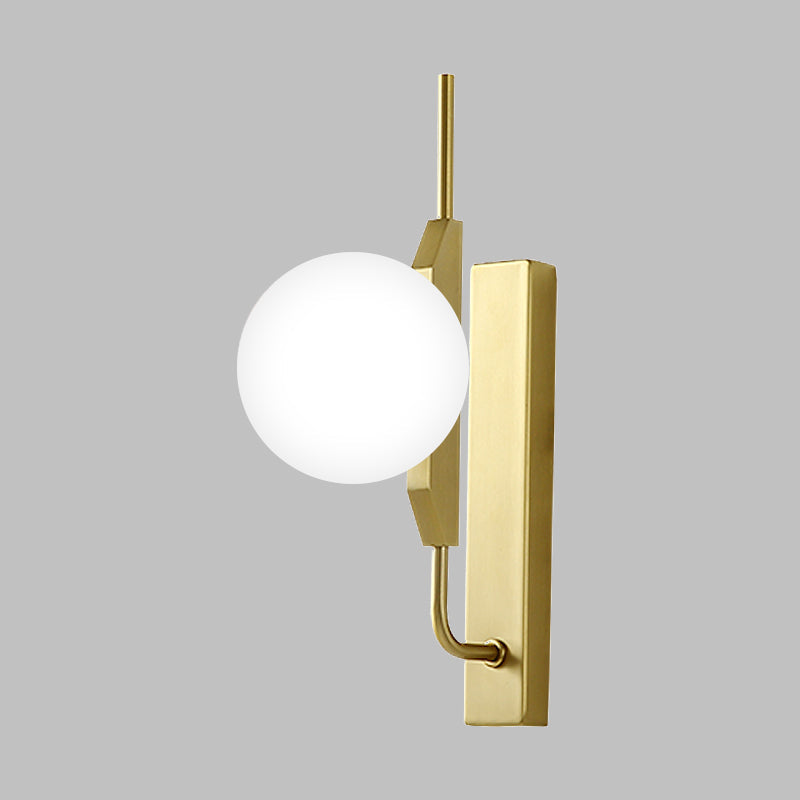 Globe Living Room Sconce - Frosted White Glass Modern Wall Light With Gold Backplate