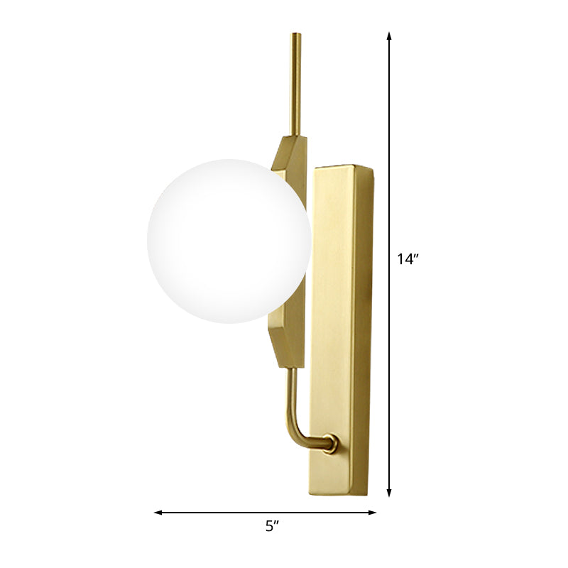 Globe Living Room Sconce - Frosted White Glass Modern Wall Light With Gold Backplate