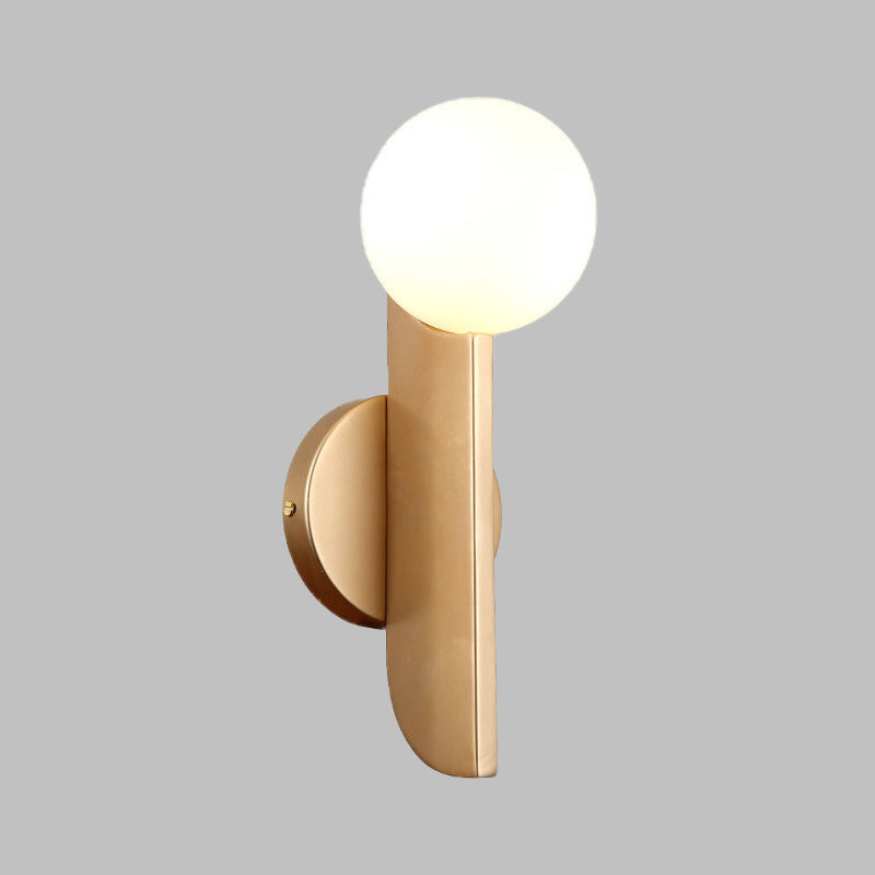 Modern Gold Finish Corner Wall Sconce With Ball Milky Glass Shade - 1 Light