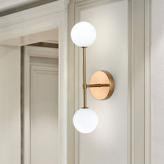 Modernist White Glass Sconce With Black/Gold Finish - 2 Bulbs Wall Mounted For Living Room Lighting