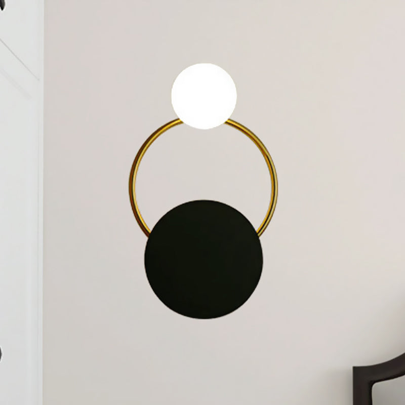 Modern Black And Gold Round Wall Sconce For Bedside Lighting