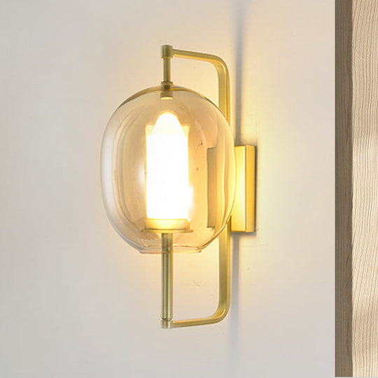 Modern Gold Corner Wall Sconce With Oval Clear Glass Shade