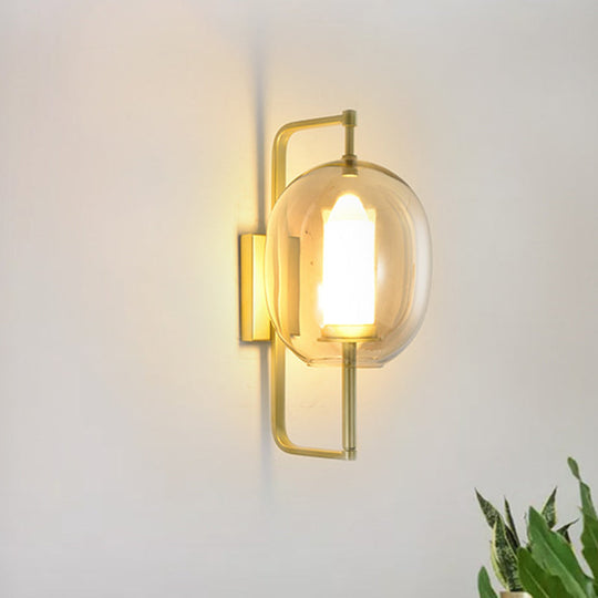 Modern Gold Corner Wall Sconce With Oval Clear Glass Shade